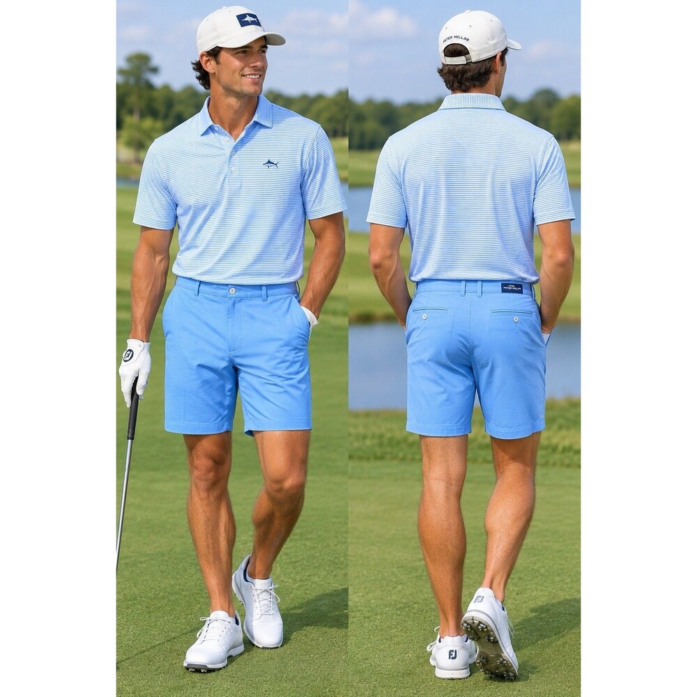 PETER MILLAR Men's Polyester Performance Golf Shorts Light Blue Size 30